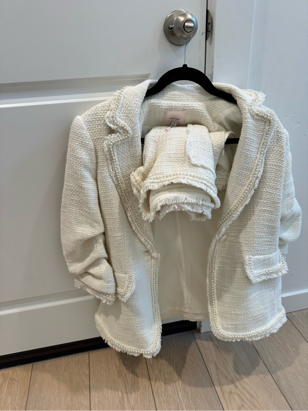 Cream Tweed Blazer Jacket and Shorts